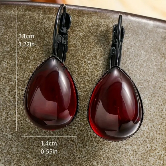 Elegant Red Teardrop Earrings, Nwt - Picture 3 of 3